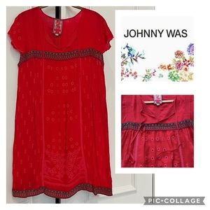 💘JOHNNY  WAS Red with Pink embroidery Dress